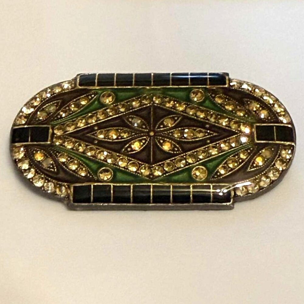 Vintage Art Deco Pierre Bex Style Metal Rhinestone Brooch